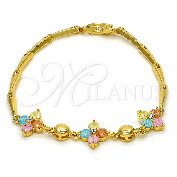 Pulsera Elegante 03.213.0024.07.GT Tono Dorado, Diseño de Flor, con Multicolor Zirconia Cubica, Pulido, Tono Dorado (03 MM Thickness, 7 Inches Length)