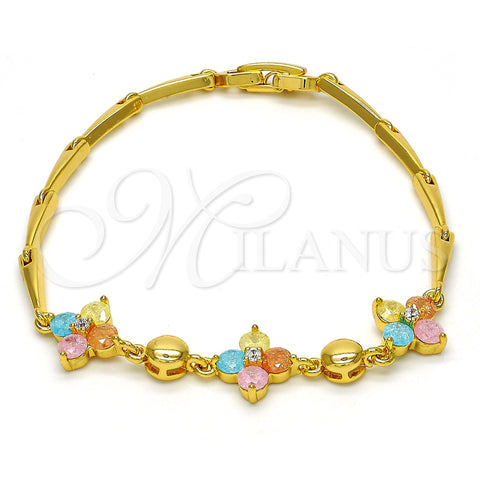 Pulsera Elegante 03.213.0024.07.GT Tono Dorado, Diseño de Flor, con Multicolor Zirconia Cubica, Pulido, Tono Dorado (03 MM Thickness, 7 Inches Length)