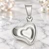 Dije Elegante 05.16.0209 Plata Rodinada, Diseño de Corazón y Corazón, Pulido, Tono Plateado