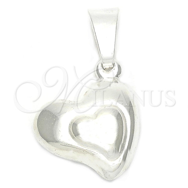 Dije Elegante 05.16.0209 Plata Rodinada, Diseño de Corazón y Corazón, Pulido, Tono Plateado