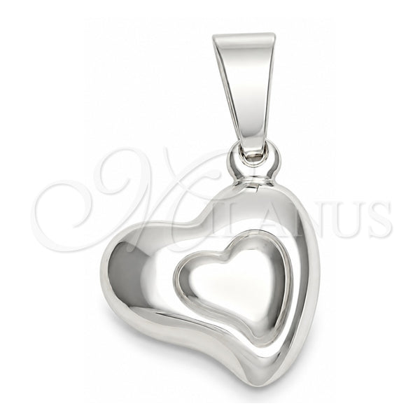 Dije Elegante 05.16.0209 Plata Rodinada, Diseño de Corazón y Corazón, Pulido, Tono Plateado