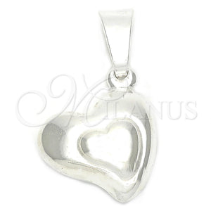 Dije Elegante 05.16.0209 Plata Rodinada, Diseño de Corazón y Corazón, Pulido, Tono Plateado