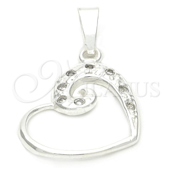 Dije Elegante 05.16.0210 Plata Rodinada, Diseño de Corazón y Corazón, con Blanca Zirconia Cubica, Pulido, Tono Plateado