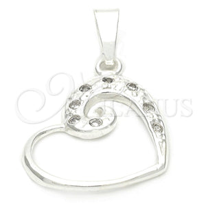 Dije Elegante 05.16.0210 Plata Rodinada, Diseño de Corazón y Corazón, con Blanca Zirconia Cubica, Pulido, Tono Plateado