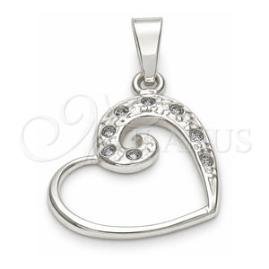 Dije Elegante 05.16.0210 Plata Rodinada, Diseño de Corazón y Corazón, con Zirconia Cubica Blanca, Pulido, Tono Plateado