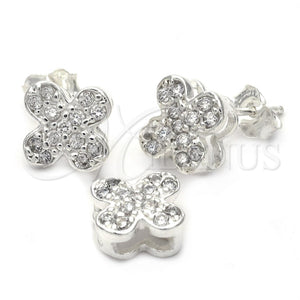 Juego de Arete y Dije de Adulto 10.166.0013 Plata Rodinada, Diseño de Flor, con Blanca Zirconia Cubica, Pulido, Tono Plateado