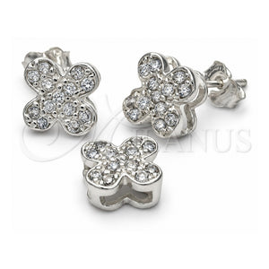 Juego de Arete y Dije de Adulto 10.166.0013 Plata Rodinada, Diseño de Flor, con Zirconia Cubica Blanca, Pulido, Tono Plateado