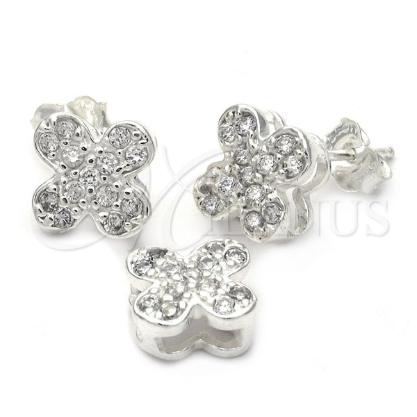 Juego de Arete y Dije de Adulto 10.166.0013 Plata Rodinada, Diseño de Flor, con Blanca Zirconia Cubica, Pulido, Tono Plateado