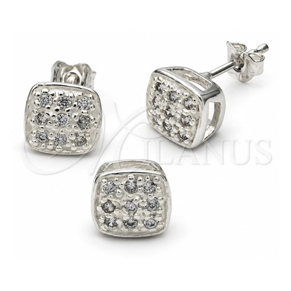 Juego de Arete y Dije de Adulto 10.166.0015 Plata Rodinada, con Zirconia Cubica Blanca, Pulido, Tono Plateado