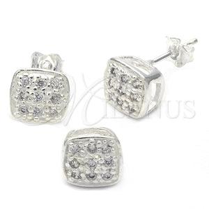 Juego de Arete y Dije de Adulto 10.166.0015 Plata Rodinada, con Blanca Zirconia Cubica, Pulido, Tono Plateado