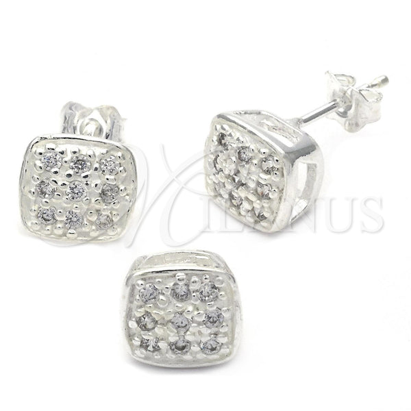 Juego de Arete y Dije de Adulto 10.166.0015 Plata Rodinada, con Blanca Zirconia Cubica, Pulido, Tono Plateado