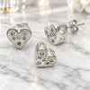 Juego de Arete y Dije de Adulto 10.166.0017 Plata Rodinada, Diseño de Corazón, con Zirconia Cubica Blanca, Pulido, Tono Plateado