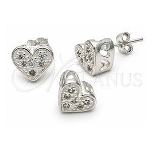 Juego de Arete y Dije de Adulto 10.166.0017 Plata Rodinada, Diseño de Corazón, con Zirconia Cubica Blanca, Pulido, Tono Plateado