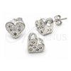 Juego de Arete y Dije de Adulto 10.166.0017 Plata Rodinada, Diseño de Corazón, con Zirconia Cubica Blanca, Pulido, Tono Plateado