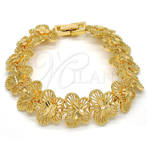 Pulsera Elegante 03.100.0030.07 Oro Laminado, Diseño de Mariposa, Diamantado, Tono Dorado (Grosor 17.2 MM, 7 Pulgadas de Largo)