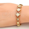 Pulsera Elegante 03.192.0030.07.GT Tono Dorado, Diseño de Flor y Corazón, Diamantado, Tono Dorado (08 MM Thickness, 7 Inches Length)