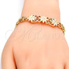 Pulsera Elegante 03.192.0030.07.GT Tono Dorado, Diseño de Flor y Corazón, Diamantado, Tono Dorado (08 MM Thickness, 7 Inches Length)