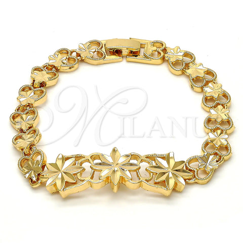 Pulsera Elegante 03.192.0030.07.GT Tono Dorado, Diseño de Flor y Corazón, Diamantado, Tono Dorado (08 MM Thickness, 7 Inches Length)