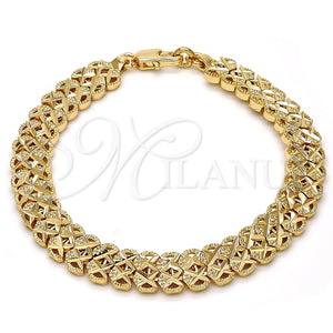 Pulsera Elegante 03.100.0021.08 Oro Laminado, Diamantado, Tono Dorado (Grosor 08.8 MM, 8 Pulgadas de Largo)