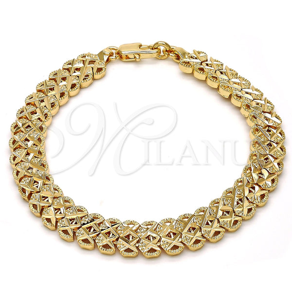 Pulsera Elegante 03.100.0021.08 Oro Laminado, Diamantado, Tono Dorado (Grosor 08.8 MM, 8 Pulgadas de Largo)