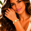 Pulsera Elegante 03.168.0012.08 Oro Laminado, Diseño de Flor y Bismarco, Pulido, Tono Dorado (Grosor 10 MM, 8 Pulgadas de Largo)