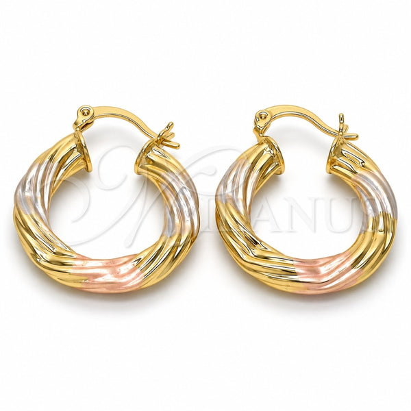 Argolla Pequeña 02.170.0144.25 Oro Laminado, Diseño de Hueco y Torcido, Pulido, Tres Tonos