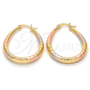 Argolla Mediana 02.170.0083.1.30 Oro Laminado, Diseño de Gota y Hueco, Diamantado, Tres Tonos
