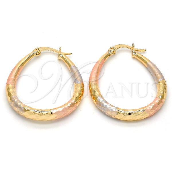 Argolla Mediana 02.170.0083.1.30 Oro Laminado, Diseño de Gota y Hueco, Diamantado, Tres Tonos