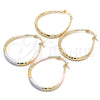 Argolla Mediana 02.170.0083.1.30 Oro Laminado, Diseño de Gota y Hueco, Diamantado, Tres Tonos