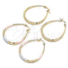 Argolla Mediana 02.170.0061.1.30 Oro Laminado, Diseño de Gota y Hueco, Diamantado, Tres Tonos