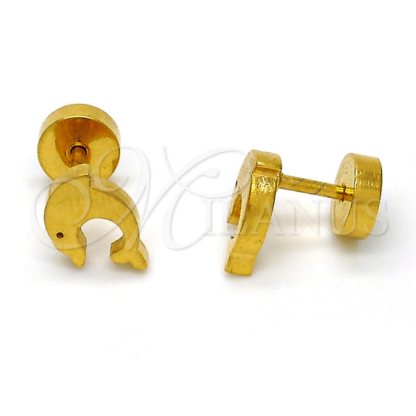 Arete Dormilona 02.271.0001 Acero Inoxidable, Diseño de Delfín, Pulido, Tono Dorado