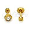 Arete Dormilona 02.271.0002 Acero Inoxidable, con Blanca Cristal, Pulido, Tono Dorado