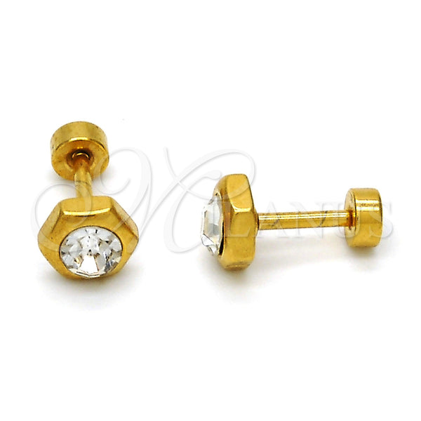 Arete Dormilona 02.271.0002 Acero Inoxidable, con Blanca Cristal, Pulido, Tono Dorado