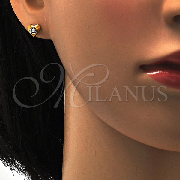 Arete Dormilona 02.271.0004 Acero Inoxidable, Diseño de Corazón, con Blanca Cristal, Pulido, Tono Dorado
