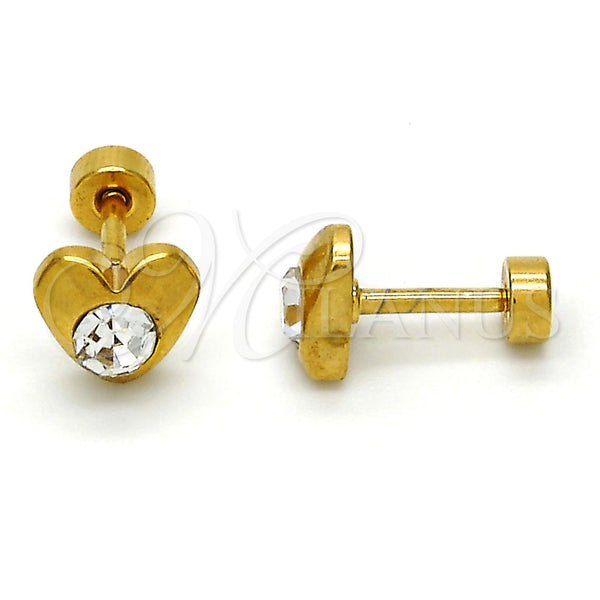 Arete Dormilona 02.271.0004 Acero Inoxidable, Diseño de Corazón, con Blanca Cristal, Pulido, Tono Dorado