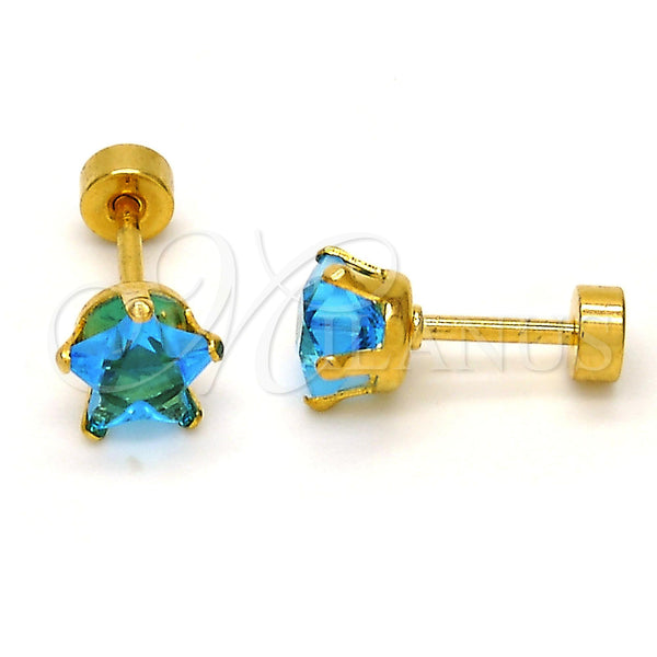 Arete Dormilona 02.271.0006.3 Acero Inoxidable, Diseño de Estrella, con Topacio Azul Zirconia Cubica, Pulido, Tono Dorado