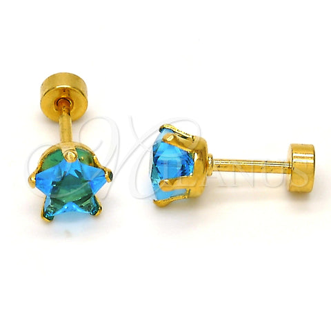 Arete Dormilona 02.271.0006.3 Acero Inoxidable, Diseño de Estrella, con Topacio Azul Zirconia Cubica, Pulido, Tono Dorado