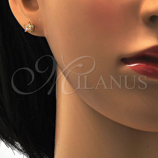 Arete Dormilona 02.271.0006.5 Acero Inoxidable, Diseño de Estrella, con Champan Zirconia Cubica, Pulido, Tono Dorado