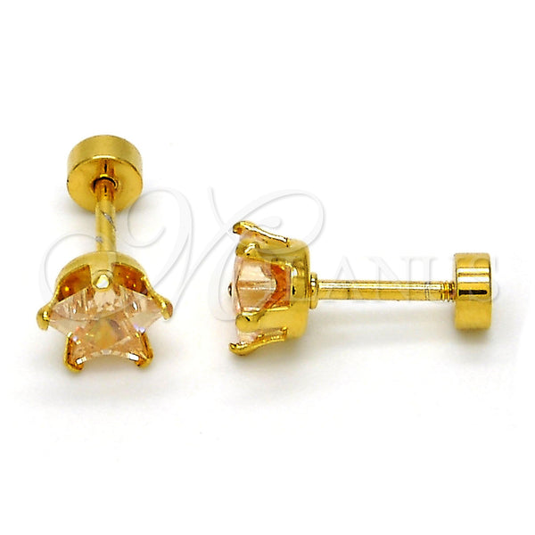 Arete Dormilona 02.271.0006.5 Acero Inoxidable, Diseño de Estrella, con Champan Zirconia Cubica, Pulido, Tono Dorado