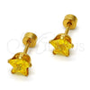 Arete Dormilona 02.271.0006.6 Acero Inoxidable, Diseño de Estrella, con Dorado Zirconia Cubica, Pulido, Tono Dorado