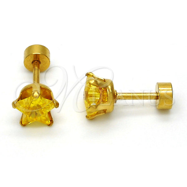 Arete Dormilona 02.271.0006.6 Acero Inoxidable, Diseño de Estrella, con Dorado Zirconia Cubica, Pulido, Tono Dorado