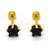 Arete Dormilona 02.271.0006.7 Acero Inoxidable, Diseño de Estrella, con Negro Zirconia Cubica, Pulido, Tono Dorado