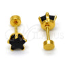 Arete Dormilona 02.271.0006.7 Acero Inoxidable, Diseño de Estrella, con Negro Zirconia Cubica, Pulido, Tono Dorado