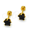 Arete Dormilona 02.271.0006.7 Acero Inoxidable, Diseño de Estrella, con Negro Zirconia Cubica, Pulido, Tono Dorado