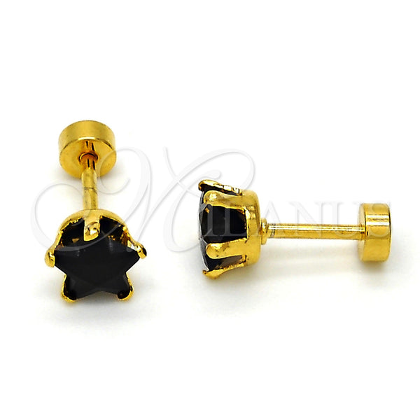 Arete Dormilona 02.271.0006.7 Acero Inoxidable, Diseño de Estrella, con Negro Zirconia Cubica, Pulido, Tono Dorado