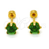 Arete Dormilona 02.271.0006.8 Acero Inoxidable, Diseño de Estrella, con Verde Zirconia Cubica, Pulido, Tono Dorado