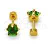 Arete Dormilona 02.271.0006.8 Acero Inoxidable, Diseño de Estrella, con Verde Zirconia Cubica, Pulido, Tono Dorado