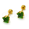 Arete Dormilona 02.271.0006.8 Acero Inoxidable, Diseño de Estrella, con Verde Zirconia Cubica, Pulido, Tono Dorado