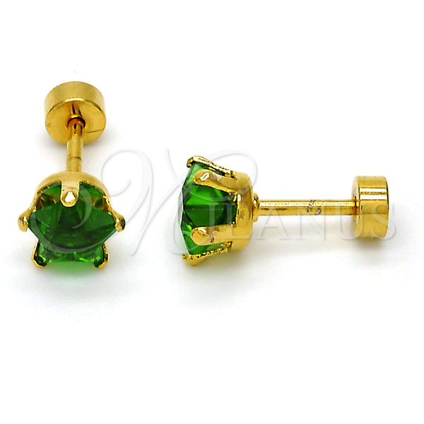 Arete Dormilona 02.271.0006.8 Acero Inoxidable, Diseño de Estrella, con Verde Zirconia Cubica, Pulido, Tono Dorado