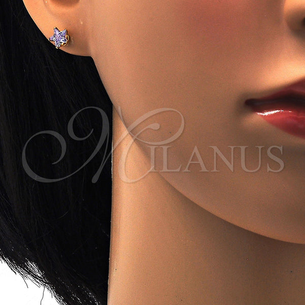 Arete Dormilona 02.271.0006.9 Acero Inoxidable, Diseño de Estrella, con Lavender Zirconia Cubica, Pulido, Tono Dorado